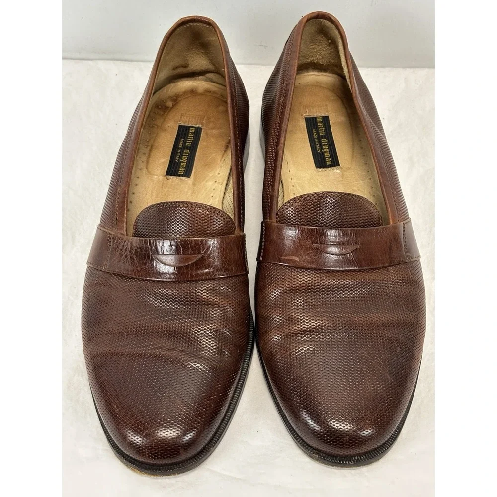 Vtg Martin Dingman Leather Penny Loafers Shoes 8.5 Men's Brown Textured Lizard?